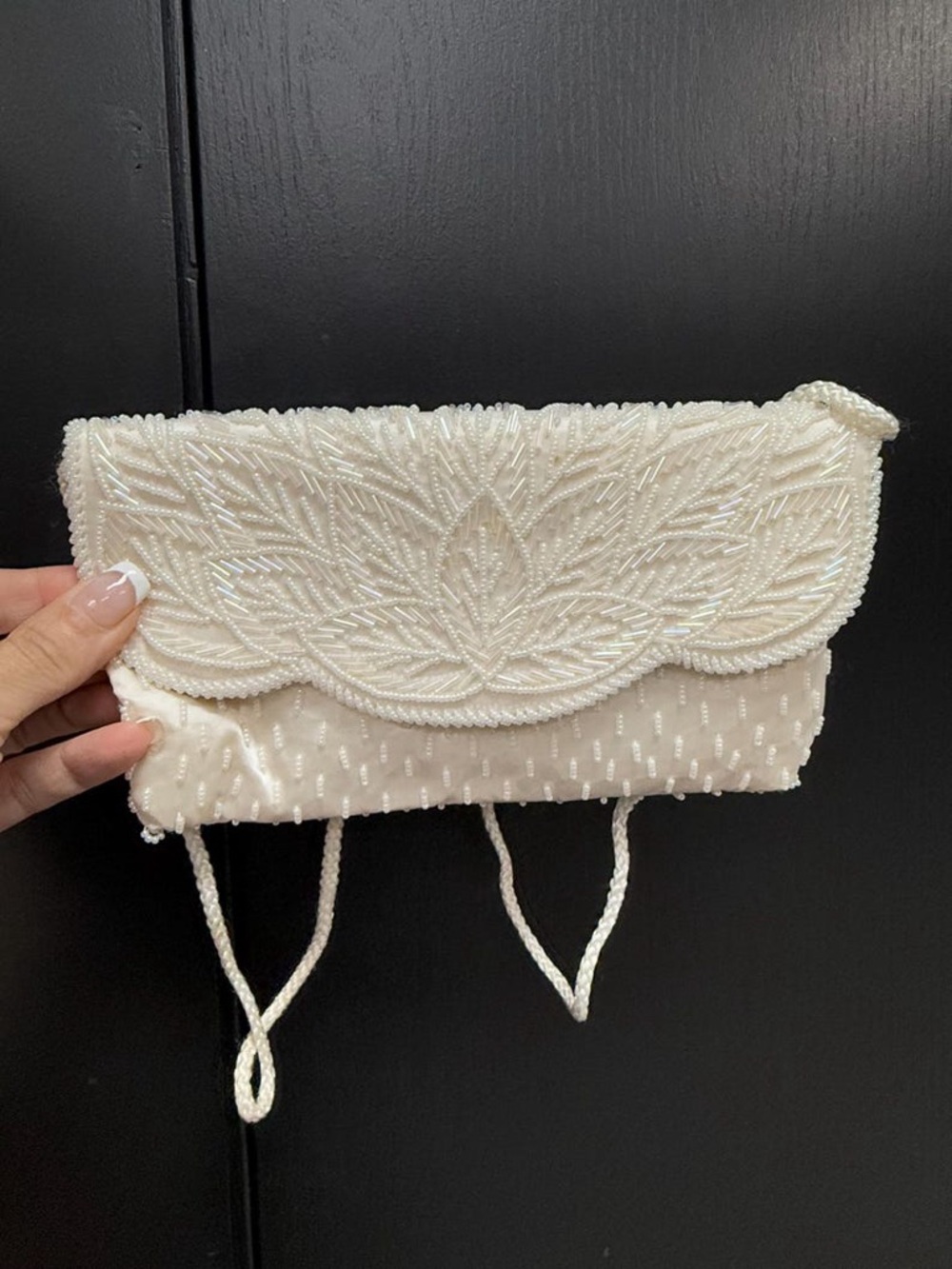 White Beaded Vintage clutch or evening bag
 - Ivory